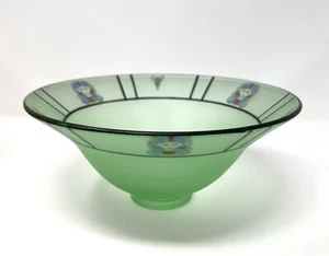 Westmoreland Frosted Green Vaseline Satin Egyptian Decorated "King Tut" Bowl - Picture 1 of 12