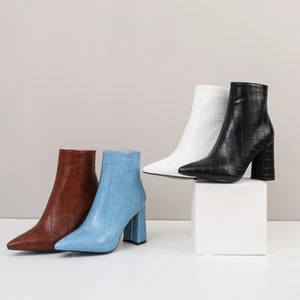Women's 9cm High Heel Ankle Boots Synthetic Leather Pointed Toe Shoes AU Sz 2~10 - Picture 1 of 38