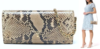 PRADA ~ NUEVO Bandolera / Clutch / Cartera con Cadena Bolso PIEL DE SERPIENTE REAL ~ AUTÉNTICO Foto 1 de 4