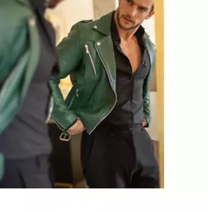 Handgefertigte grüne Leder Motorradjacke, Modejacke, Bikerjacken - Bild 1 von 3