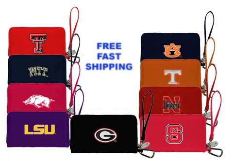 NCAA Deluxe Cell Phone Wallet Embroidered team Logo Texas Auburn LSU Georgia NEW Cover