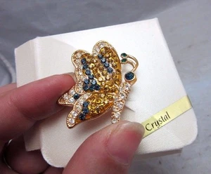 Pave rhinestone butterfly brooch. Blue & yellow - Picture 1 of 5
