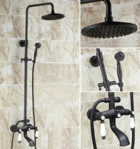 Bathroom Black Oil Rubbed Brass Rain Shower Faucet Set W/Tub Mixer Tap Zhg145 - Bild 1 von 7