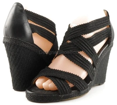 $185 LUXURY REBEL MARISSA Black Designer Open Toe Wedges Sandals 7 EUR 37.5 - Image 1 of 4