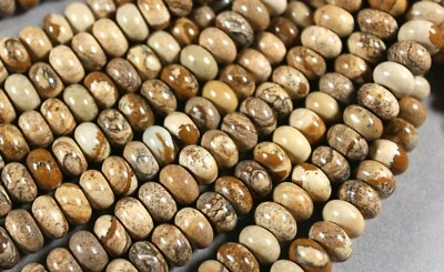 LANDSCAPE PICTURE JASPER 6 x 10MM RONDELLE BEADS 8"  STR BROWN TAN - Image 1 of 2