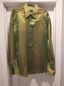 Gucci 100% SILK Runway Shiny Green Striped LONG SLEEVE Shirt 39/15.5 PREOWNED - Picture 1 of 21