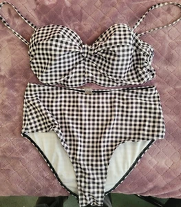 Costume da bagno donna bianco e nero a quadri due pezzi taglia media - Foto 1 di 3