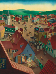 Georg Scholz - Small Town by Day (1922-23) - 17" x 22" Fine Art Print