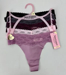 Juicy Couture Women's Med 5-Pack Thong Pinks, Maroon, Grey & Black Logo in Lace - Picture 1 of 12