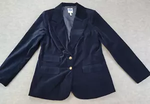DG2 by Diane Gilman Stretch Velvet Blazer Navy Blue 2 Button Womens M - Picture 1 of 13
