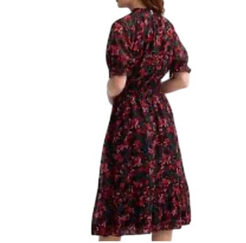 VETEMENTS Abito Draper James 2X Rosso Floreale Midi Clip Dot Manica a sbuffo Femminile Boho Western