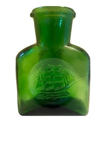 KANAWHA GLASS Sailing Ship Nautical Double Spouted Green Water Pitcher - Picture 1 of 6