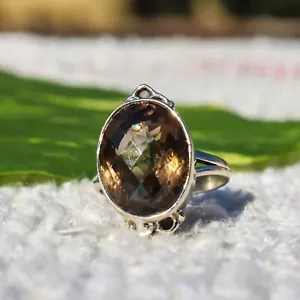 SMOKEY TOPAZ NATURAL GEMSTONE 925 SOLID STERLING SILVER JEWELRY RING 3 TO 12 - Picture 1 of 7