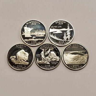 2005-S  25c Silver State Quarter 5 Piece Set - Proof Cameos - .963 oz ASW- X4167 - Image 1 of 2
