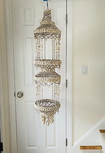 Vintage Hanging Seashell Planter Double Tiered Boho Nautical Decor 47" - Picture 1 of 10
