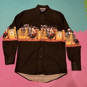 Vintage Wrangler NFR Rodeo Western Black Pearl Snap Shirt Men’s Medium Rare