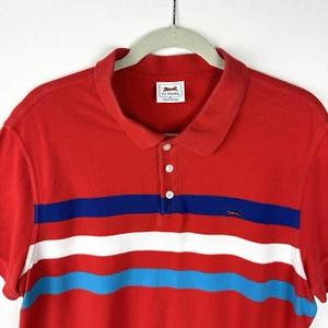 Le Tigre Mens Polo Red Striped Short Sleeve Logo Collar Button Sz XL - Picture 1 of 8