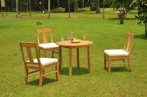 4-Piece Outdoor Teak Dining Patio: 36" Round Table, 3 Armless Chairs Osbo - Picture 1 of 4