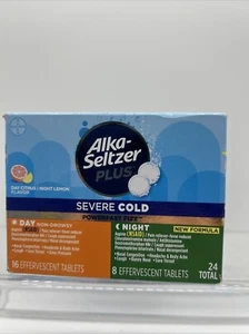 Alka-seltzer Plus PowerFast Fizz Severe Cold Day Night Lemon 24 Effervescent - Picture 1 of 4