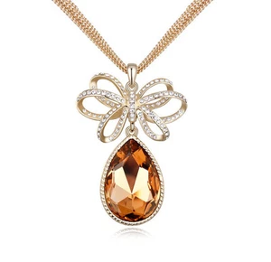 18K Gold GP Made With Swarovski Element Crystal Water Drop Necklace Gold - Picture 1 of 3