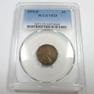 1914 D PCGS VF25 - Lincoln Wheat Penny Cent 1c US Coin #57920A - Picture 1 of 4