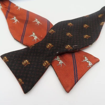 Brooks Brothers Bow Tie Silk Orange Pointer Dog 2.25" Wide Self Tie Two Toned - Image 1 of 4