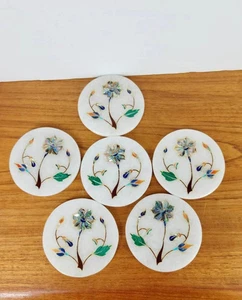 4" Luxury Paua Shell Coasters Marble Inlay Floral Stone Drink Placemats for Bar - Picture 1 of 8