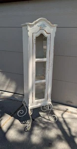 Vintage Shabby Chic French Country Cottage White Curio Display Cabinet Iron Legs - Picture 1 of 24