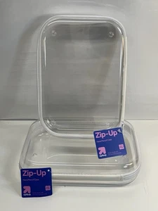 Hard Sided Zipper Pencil Case Clear Set Of 2 School Single Compartment Storage - Picture 1 of 7