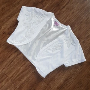 Monsoon UK 10 Pale Cream Short Sleeve Beaded Open Bolero Cardigan Good Condition - Picture 1 of 10