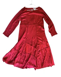 Red Whimsigoth Witchy Boho Gypsy Midi Dress, Long Sleeve Flared Hem Patchwork XL - Picture 1 of 12