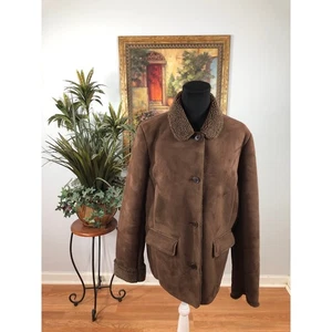 Lands' End brauner Mantel aus Wildlederimitat mit Lammfellfutter.  - Bild 1 von 10