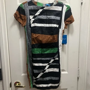 Derek Lam for DesigNation Striped Sheath Dress green brown black linen cotton 6 - Picture 1 of 6
