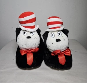 Vintage Dr. Seuss Cat In The Hat Bootie Slipper Size Fits 7-8.5 Fuzzy Black 1998 - Picture 1 of 7