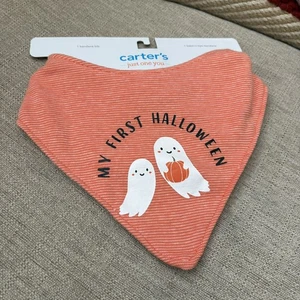 Carter’s Just One You My First Halloween Ghost Bib Baby Bandana NWT Orange Fall - Picture 1 of 2