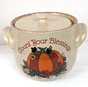 Cookie Jar Crock COUNT YOUR BLESSINGS Fall Harvest by Home & Garden Party 2004 - Picture 1 of 9