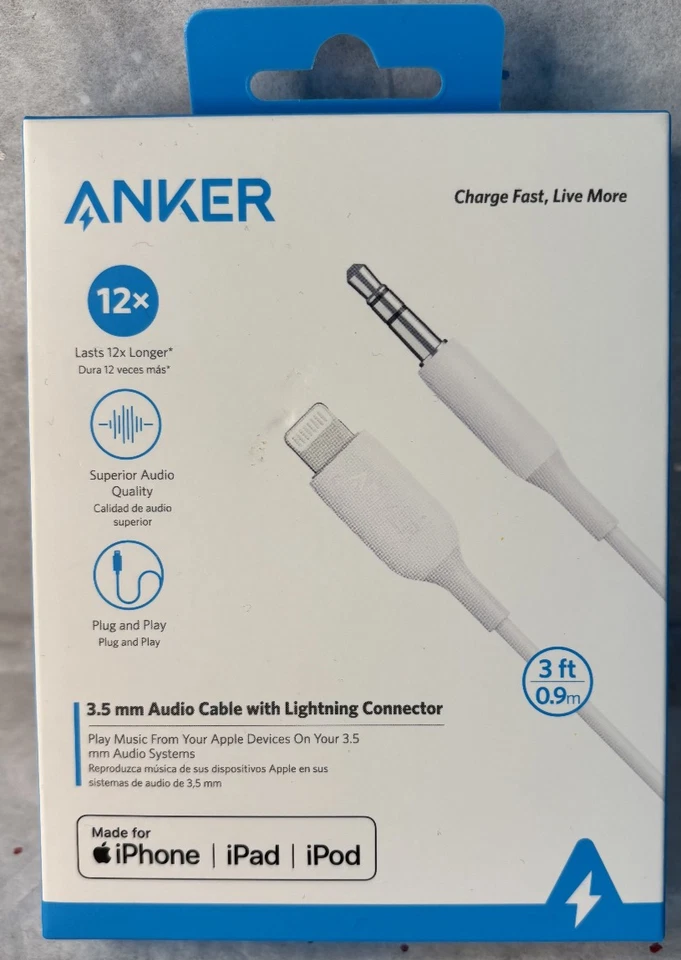 Anker 3.5毫米音频线带Apple电缆连接器-3英尺 — 第 1/3 张图片