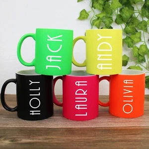 PERSONALISED Neon Coffee Mug Cup Art Deco Design - Bright Fluorescent - Any Name - Picture 1 of 26