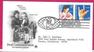 EE. UU. 1993 Oficial FDC - COMUNICACIÓN PARA SORDOS - Shs Burbank, CA - Imagen 1 de 1