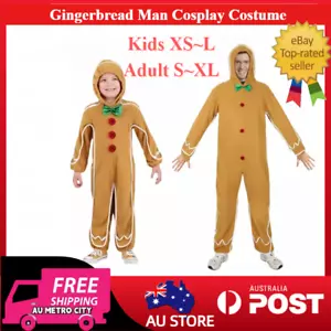 Gingerbread Man Cosplay Costume Adults Kids Hooded Jumpsuit Outfits Xmas Party - Picture 1 of 16