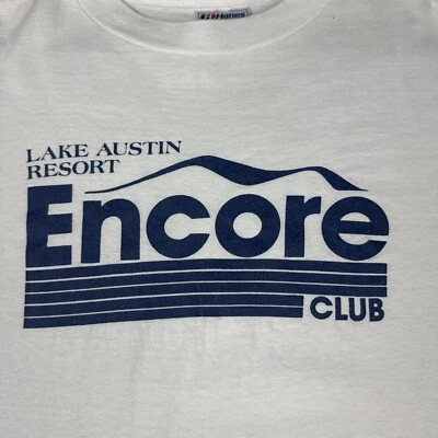 Vintage 90's Austin TX Lake Austin ENCORE CLUB Shirt RARE Single Stitch White - Image 1 of 4