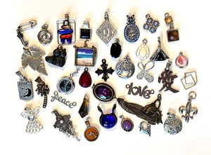 Pendants Charms Mix of Old and New Silver Tone Varied Stones Lot of 37 Vintage - Picture 1 of 5