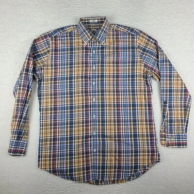 Camisa de vestir Peter Millar para hombre grande azul marrón gris algodón a cuadros abotonada Foto 1 de 4