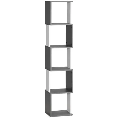 HOMCOM Libreria Moderna Salvaspazio 5 Ripiani in Legno 33x28x161cm Grigio Bianco - Immagine 1 di 4
