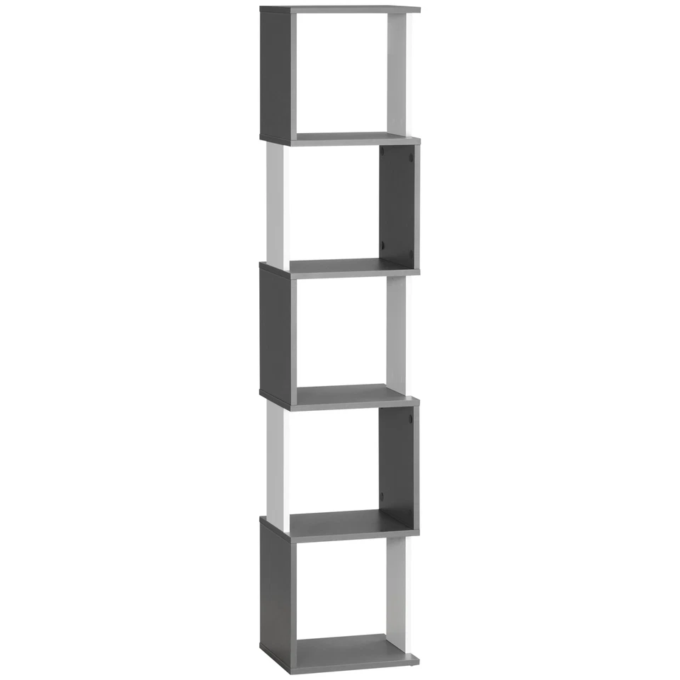HOMCOM Libreria Moderna Salvaspazio 5 Ripiani in Legno 33x28x161cm Grigio Bianco - Immagine 1 di 1