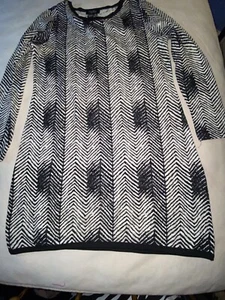 Sweater Dress M By Papillon Black&White Long Sleeve Chevron Pattern Lightweight - Picture 1 of 7