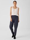 Eileen Fisher 100% Silk Pull On Pants Trousers Medium Black Tapered Loose Leg