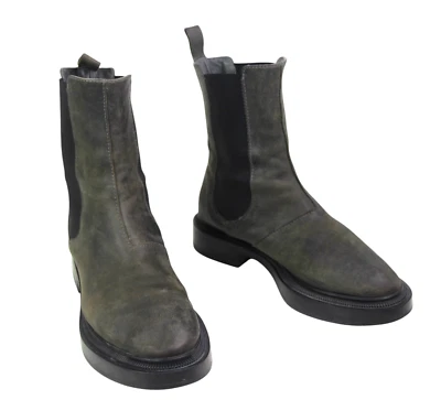 ALL BLACK GRAY REAL LEATHER LOW HEEL ROUND TOE ELASTIC SIDES ANKLE BOOTS Sz 37 - Image 1 of 4