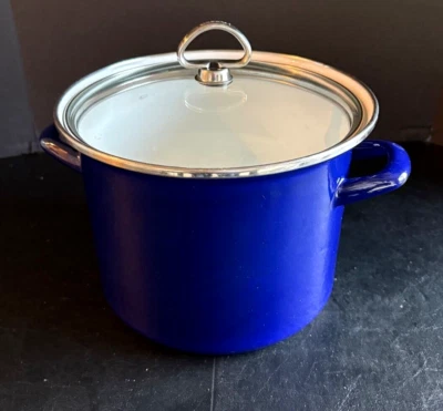 Vintage CHANTAL 5 Qt. Panelas de aço revestidas de esmalte azul cobalto Stockpot com tampa - Imagem 1 de 4