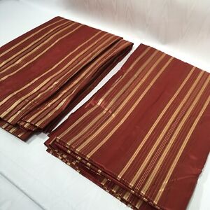 Waverly Lined Panels 2 Red Satin Gold Chenille Stripe 54” x 83” Curtain Drape
